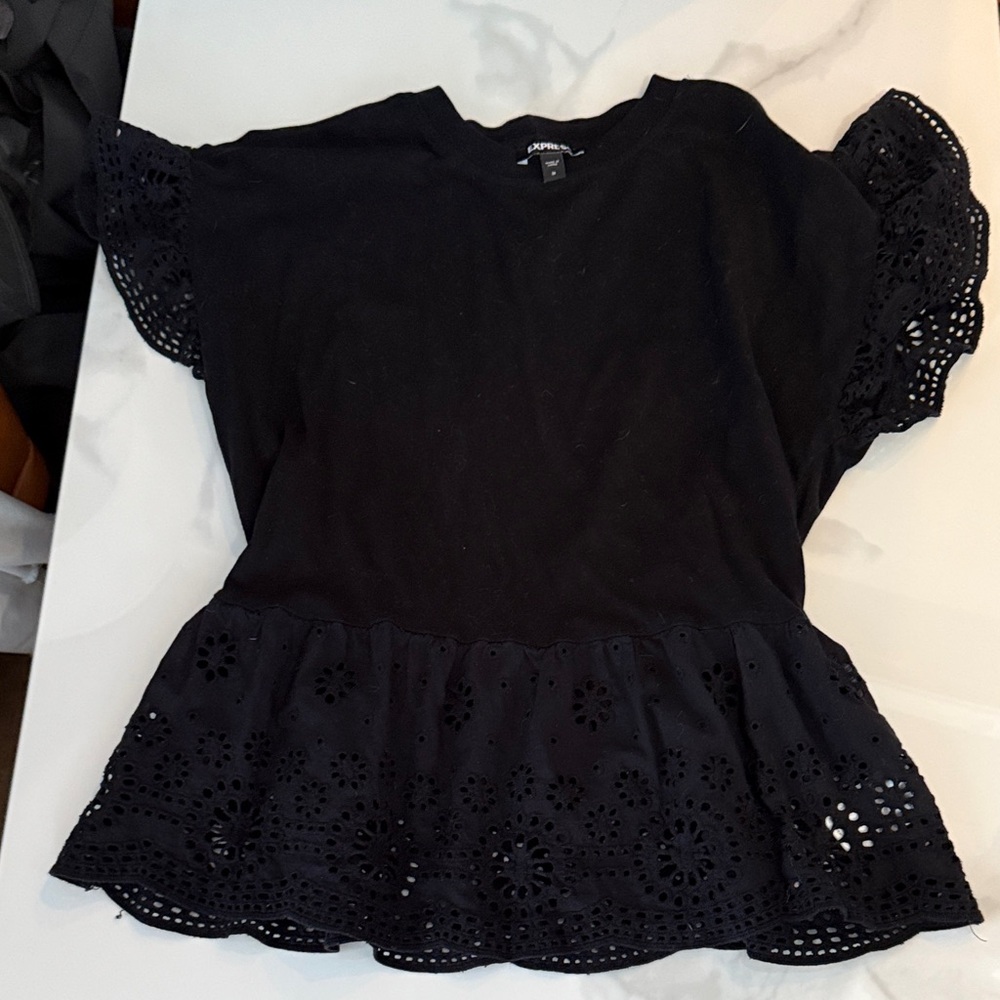 Express Black Eyelet Ruffle Blouse